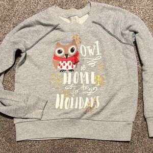 Festive Gray Owl Holiday Sweatshirt